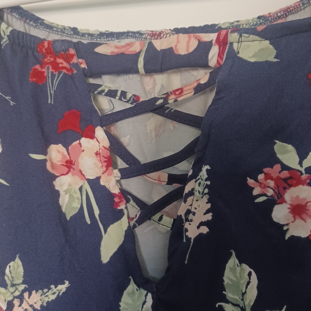 Floral blue short romper